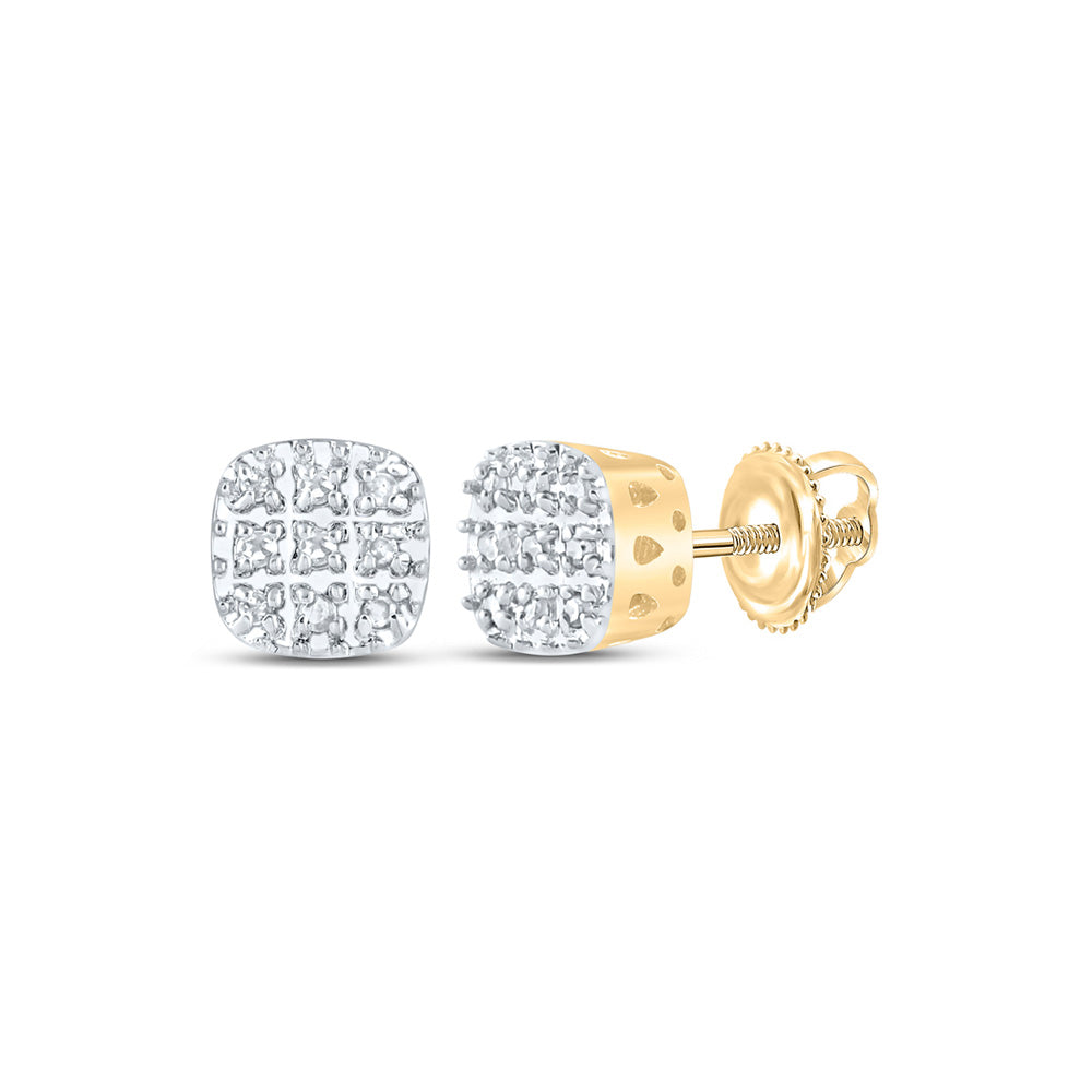 10kt Yellow Gold Mens Round Diamond Square Earrings 1/20 Cttw