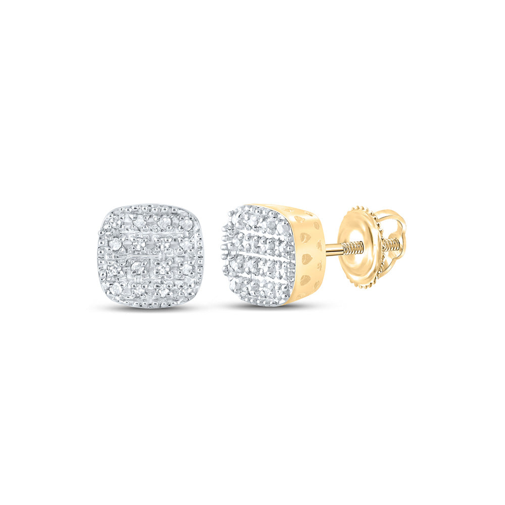 10kt Yellow Gold Mens Round Diamond Square Earrings 1/10 Cttw