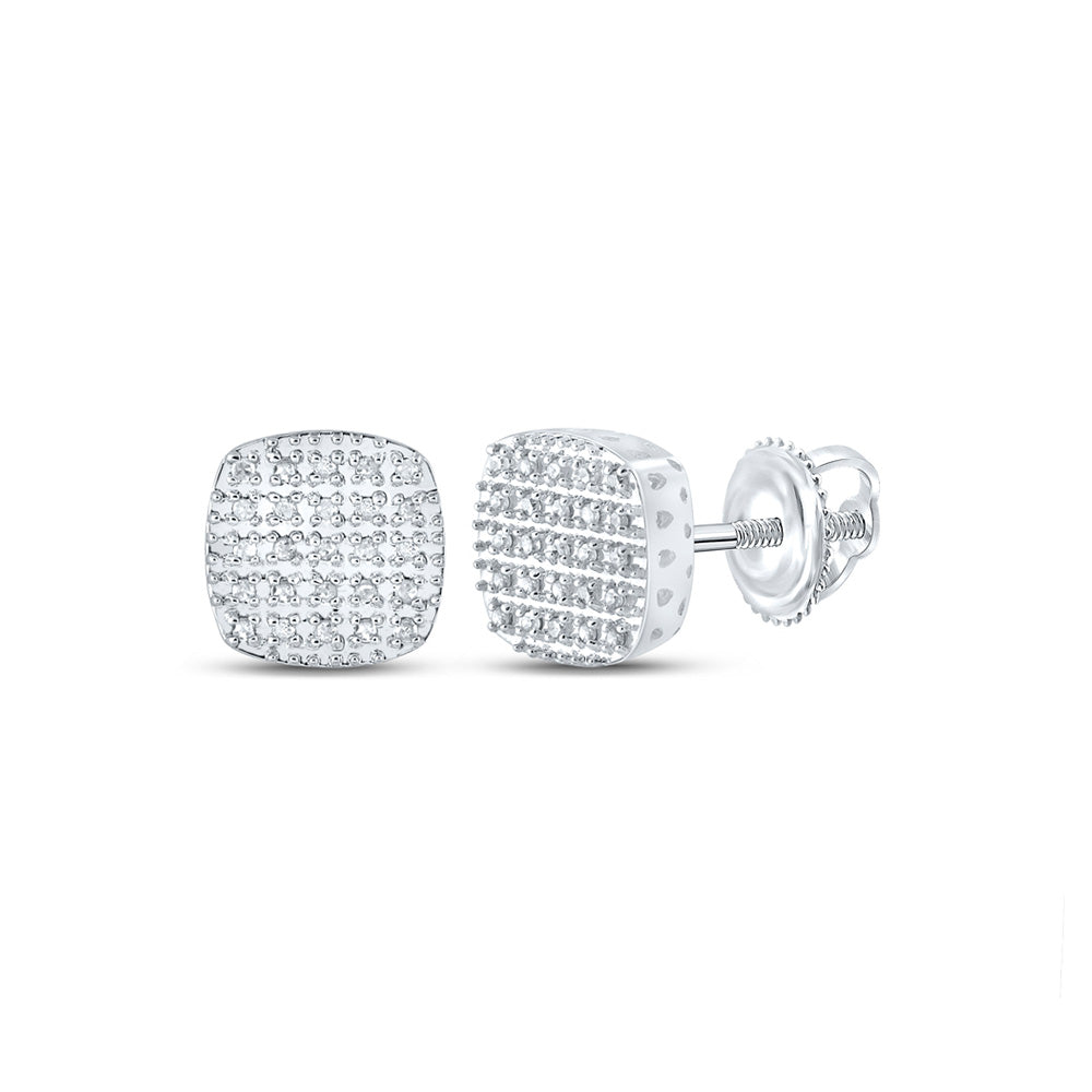 10kt White Gold Mens Round Diamond Square Earrings 1/8 Cttw