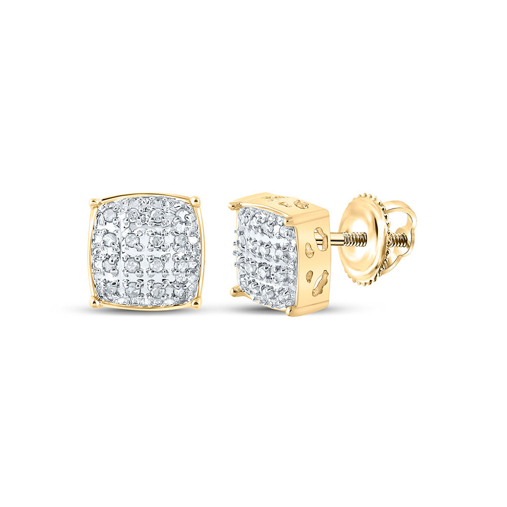 10kt Yellow Gold Mens Round Diamond Square Earrings 1/10 Cttw