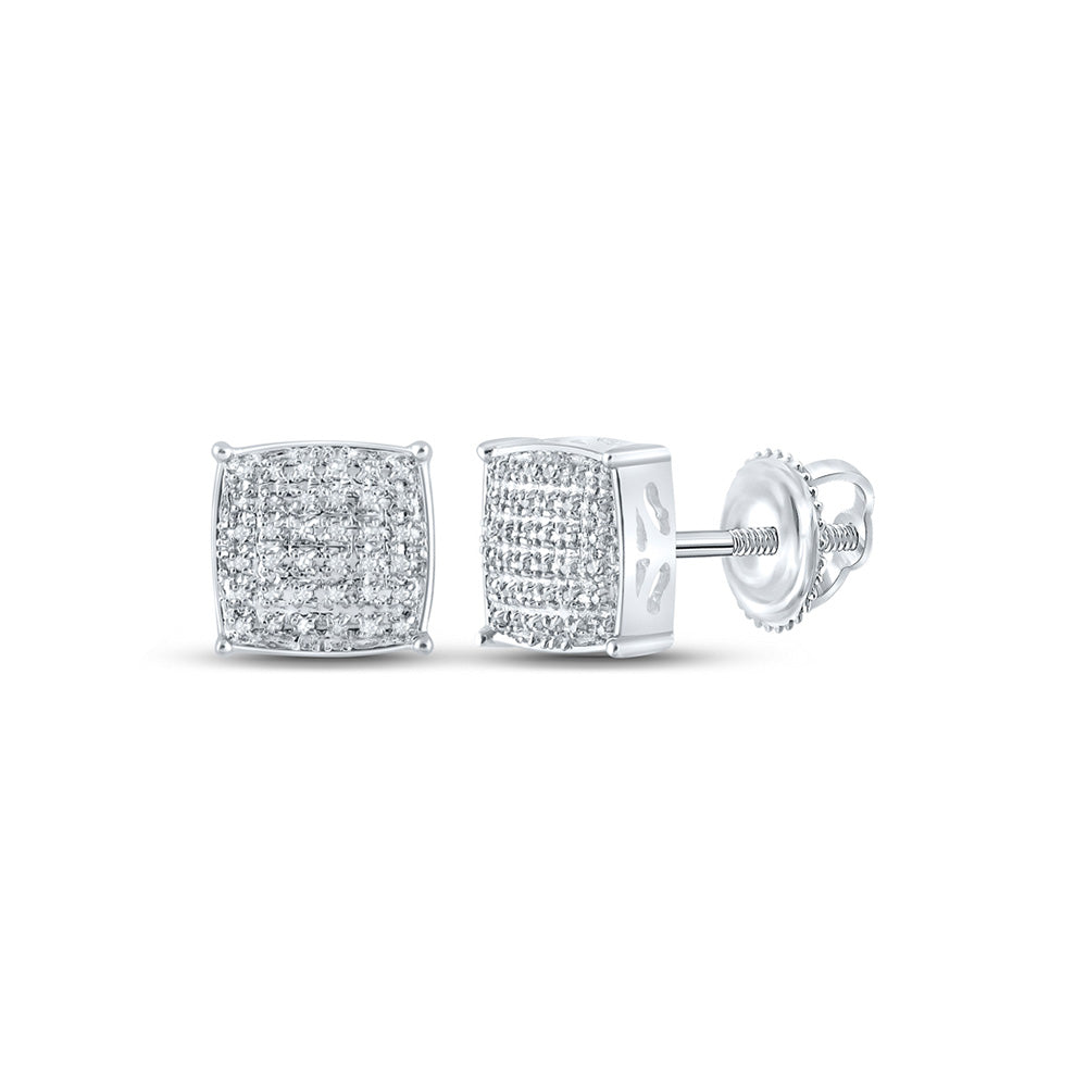 10kt White Gold Mens Round Diamond Square Earrings 1/5 Cttw