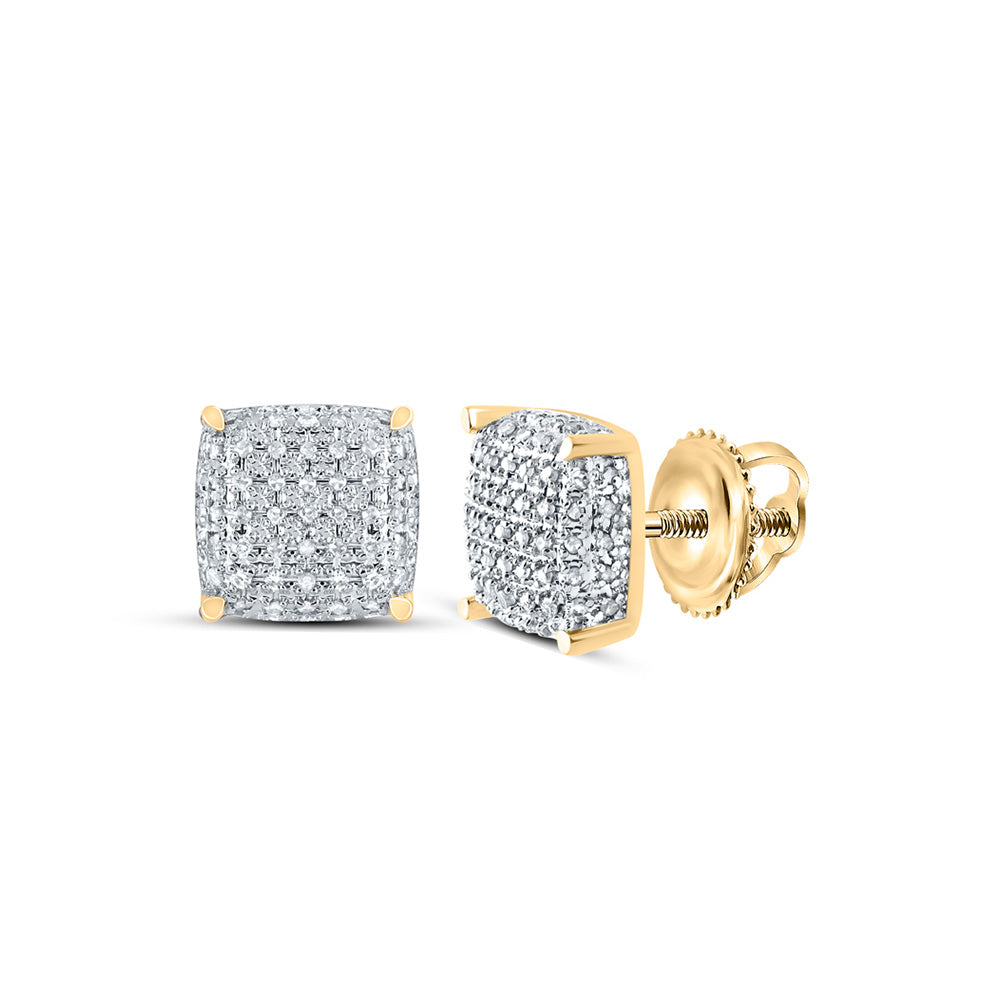 10kt Yellow Gold Mens Round Diamond Square Earrings 1/3 Cttw