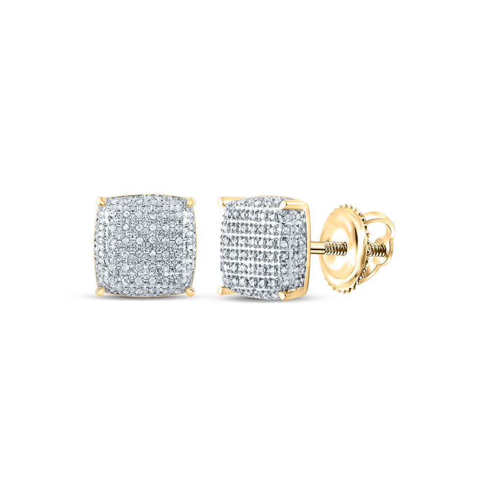 10kt Yellow Gold Mens Round Diamond Square Earrings 1/2 Cttw