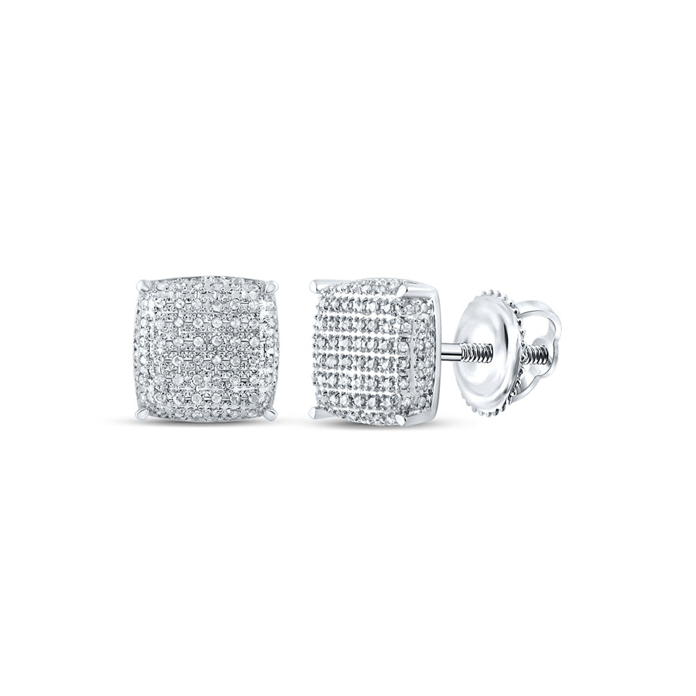 10kt White Gold Mens Round Diamond Square Earrings 1/2 Cttw