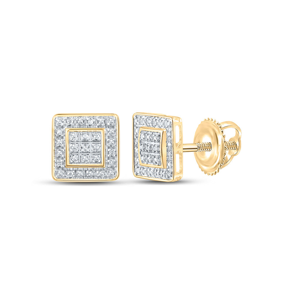 10kt Yellow Gold Mens Round Diamond Square Earrings 1/6 Cttw