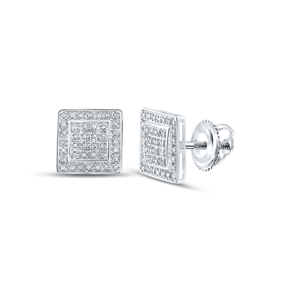 10kt White Gold Mens Round Diamond Square Earrings 1/4 Cttw