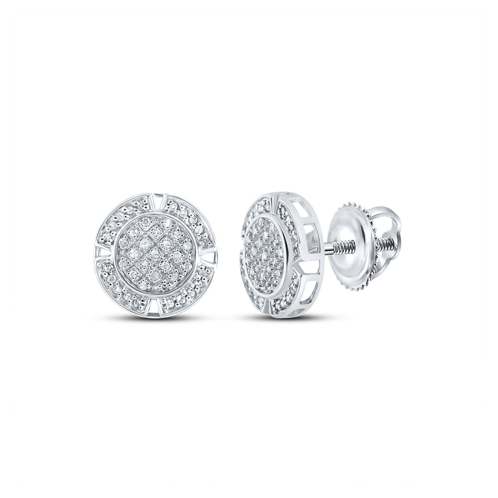 10kt White Gold Mens Round Diamond Circle Earrings 1/5 Cttw