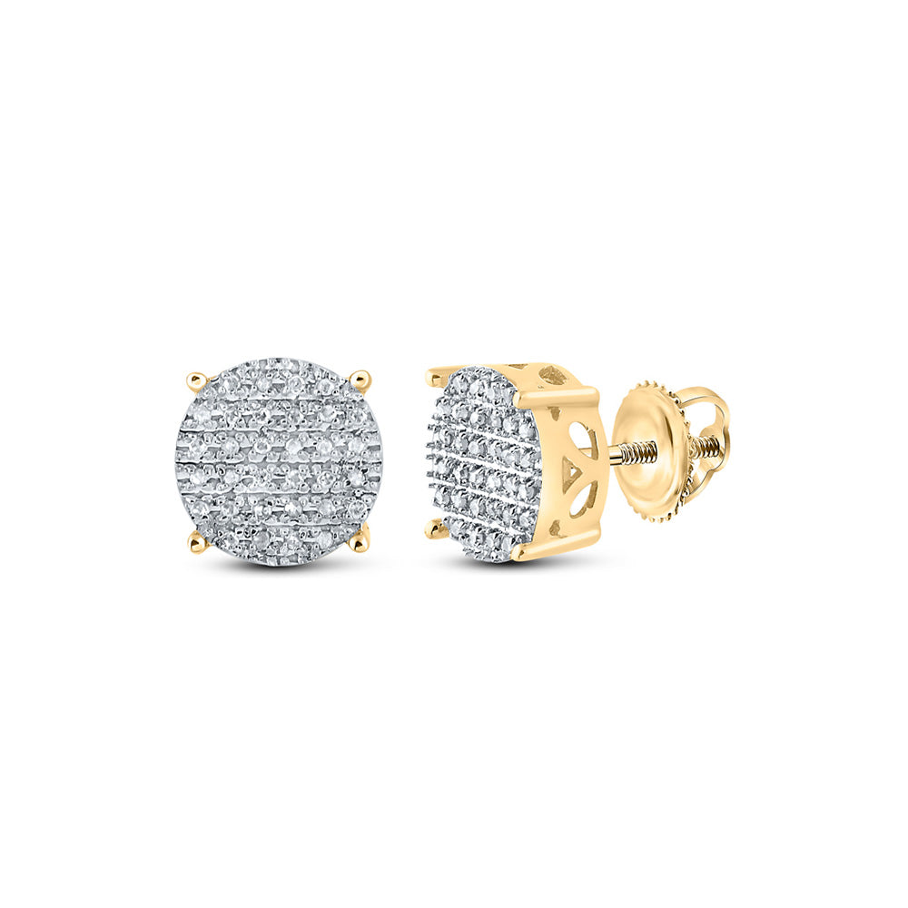 10kt Yellow Gold Mens Round Diamond Cluster Earrings 1/5 Cttw