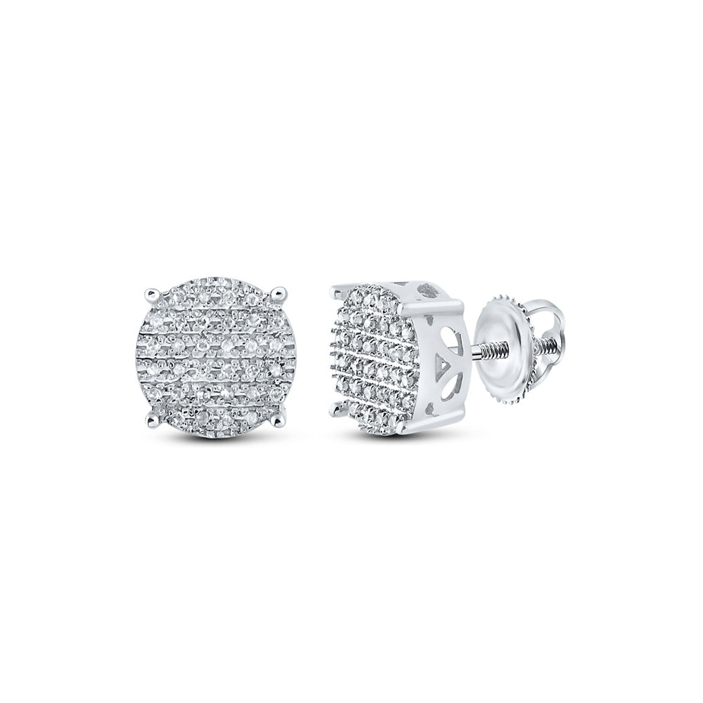 10kt White Gold Mens Round Diamond Cluster Earrings 1/5 Cttw