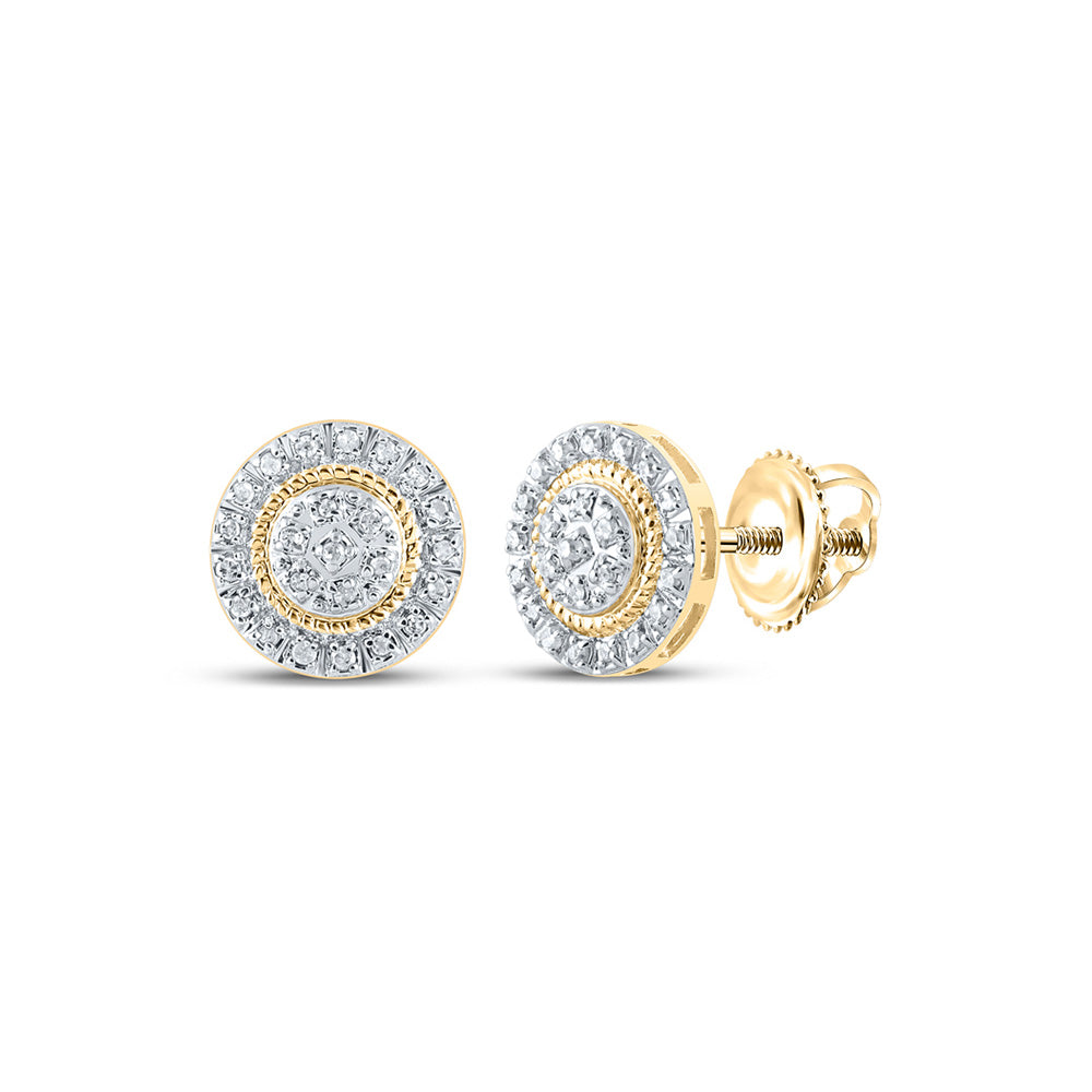 10kt Yellow Gold Mens Round Diamond Cluster Earrings 1/8 Cttw