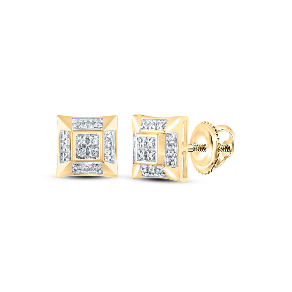 10kt Yellow Gold Mens Round Diamond Square Earrings 1/10 Cttw