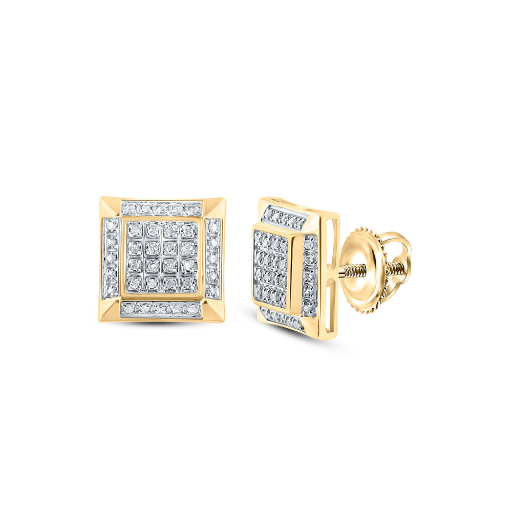 10kt Yellow Gold Mens Round Diamond Square Earrings 1/5 Cttw