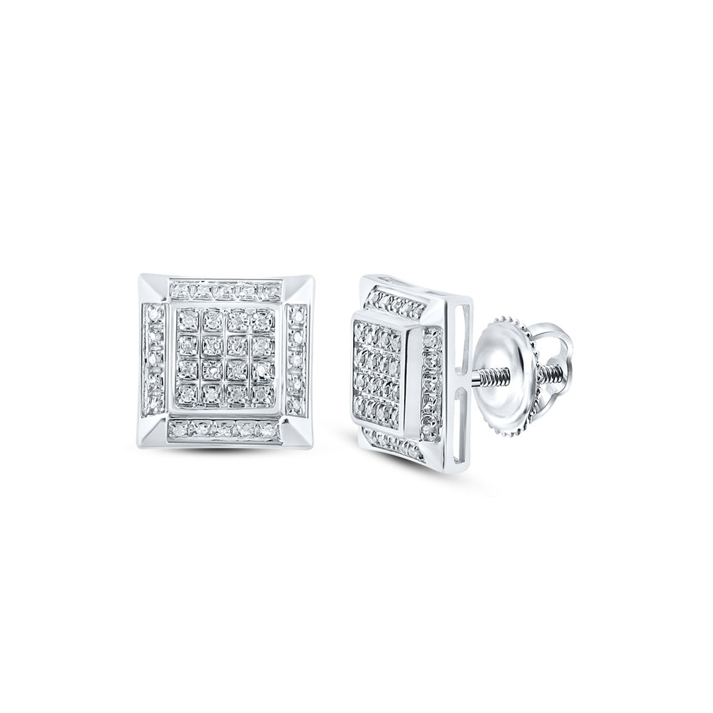 10kt White Gold Mens Round Diamond Square Earrings 1/5 Cttw