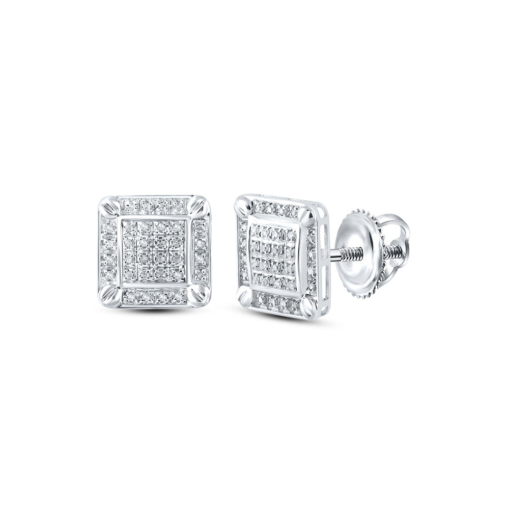 10kt White Gold Mens Round Diamond Square Earrings 1/5 Cttw