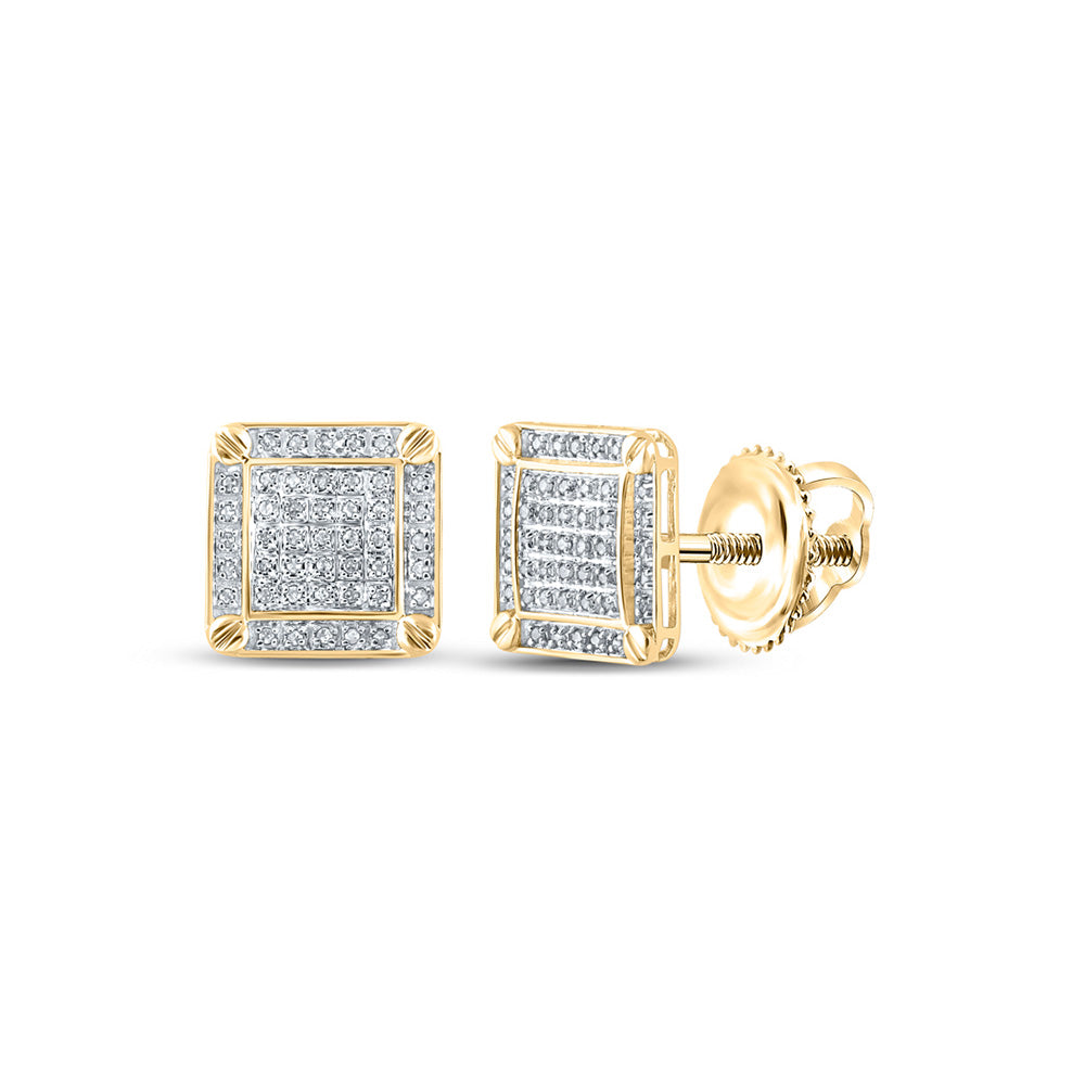 10kt Yellow Gold Mens Round Diamond Square Earrings 1/4 Cttw