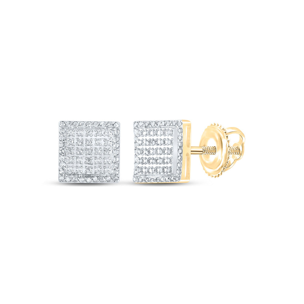 10kt Yellow Gold Mens Round Diamond Square Earrings 1/3 Cttw