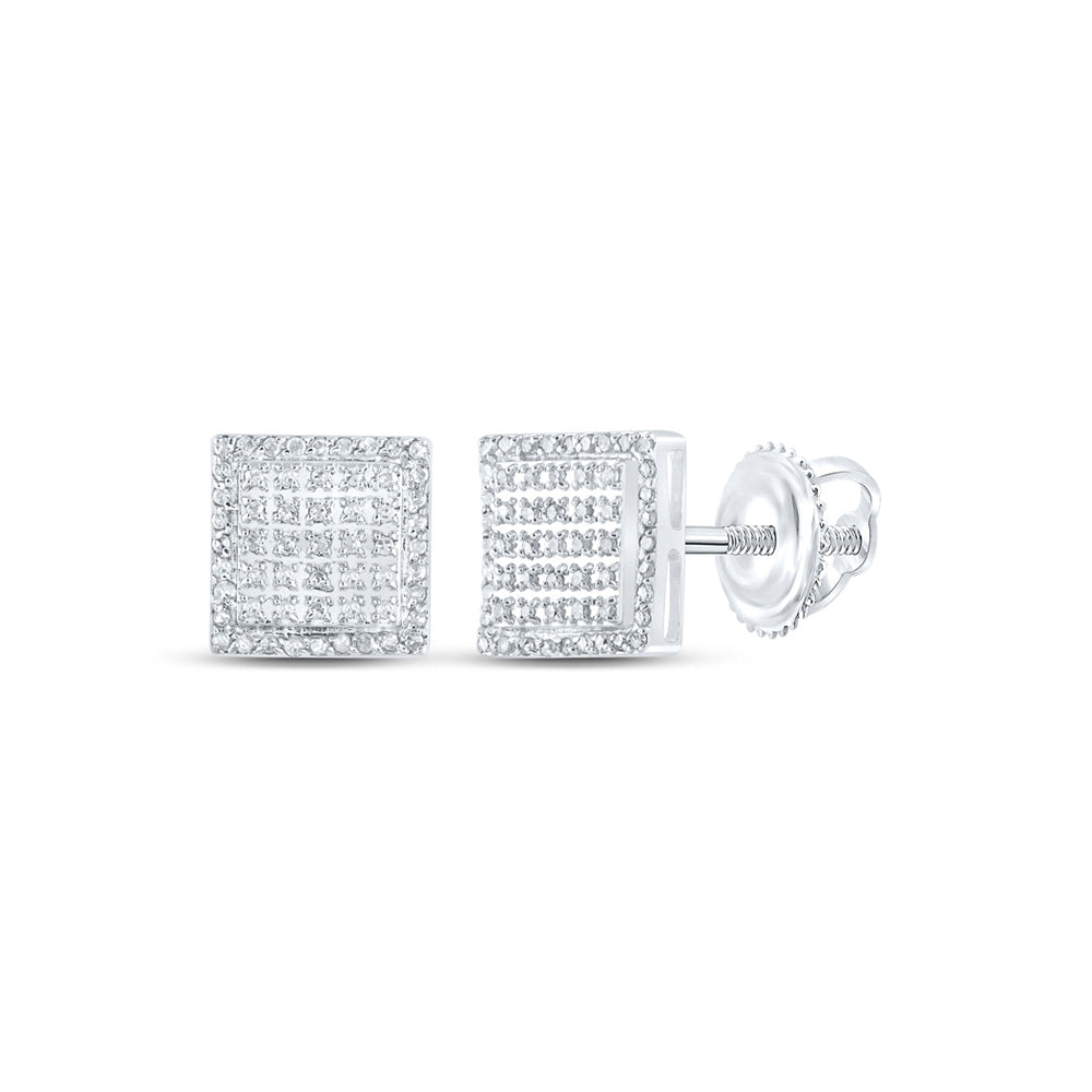 10kt White Gold Mens Round Diamond Square Earrings 1/3 Cttw