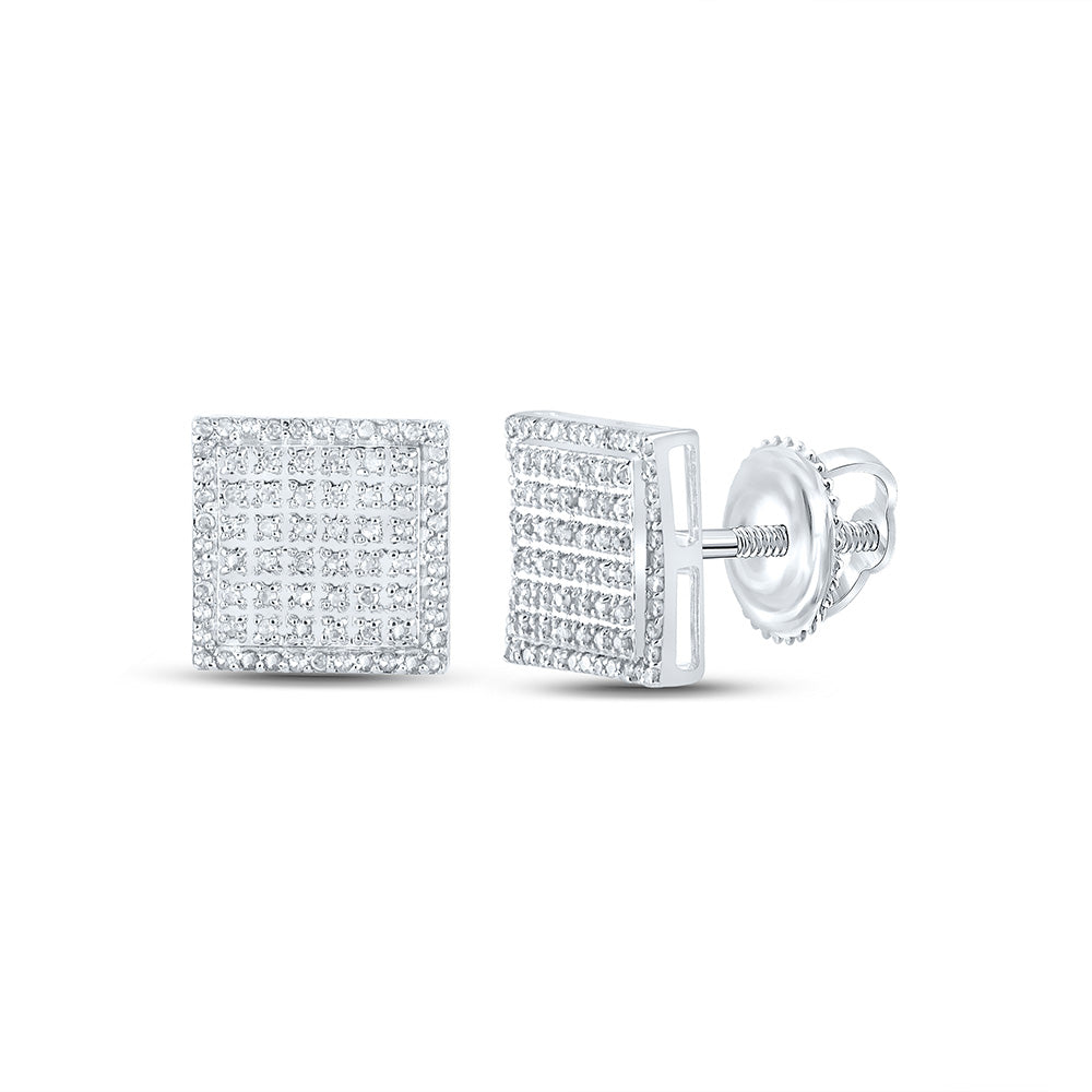 10kt White Gold Mens Round Diamond Square Earrings 3/8 Cttw