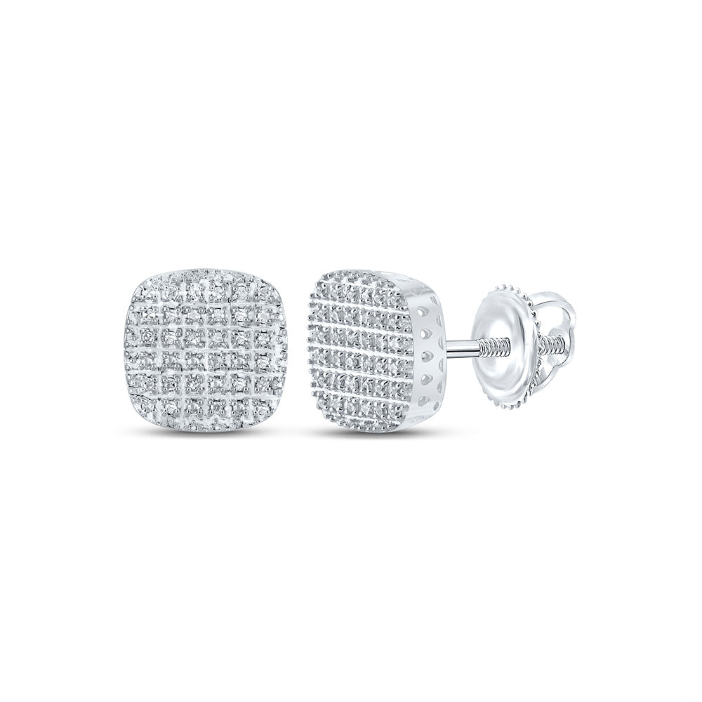 10kt White Gold Mens Round Diamond Square Earrings 1/5 Cttw