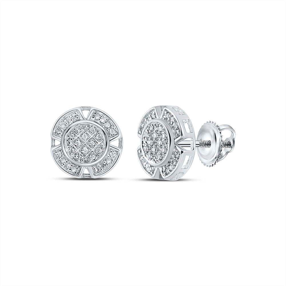 10kt White Gold Mens Round Diamond Circle Earrings 1/6 Cttw