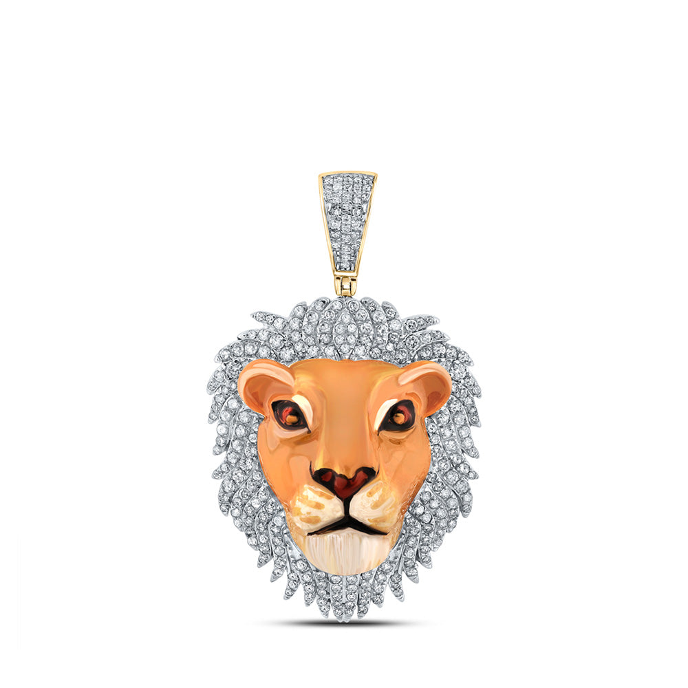 10kt Yellow Gold Mens Round Diamond Lion Face Animal Charm Pendant 1 Cttw