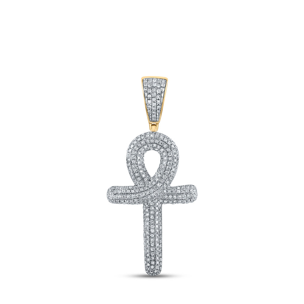 10kt Yellow Gold Mens Round Diamond Ankh Cross Charm Pendant 3/4 Cttw