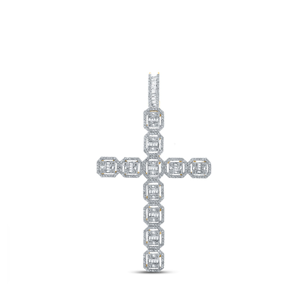 10kt Yellow Gold Mens Baguette Diamond Cross Charm Pendant 2-1/3 Cttw