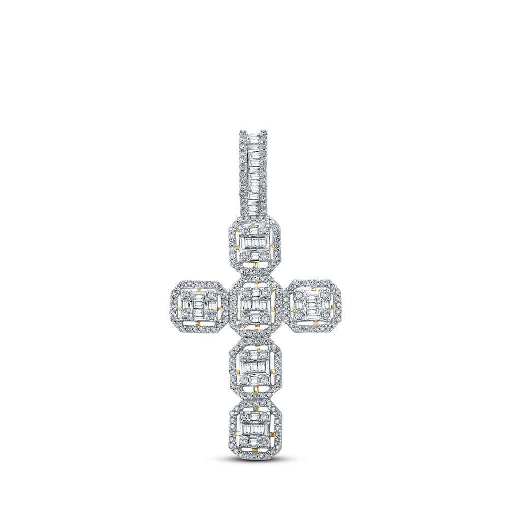 10kt Yellow Gold Mens Baguette Diamond Cross Charm Pendant 1 Cttw