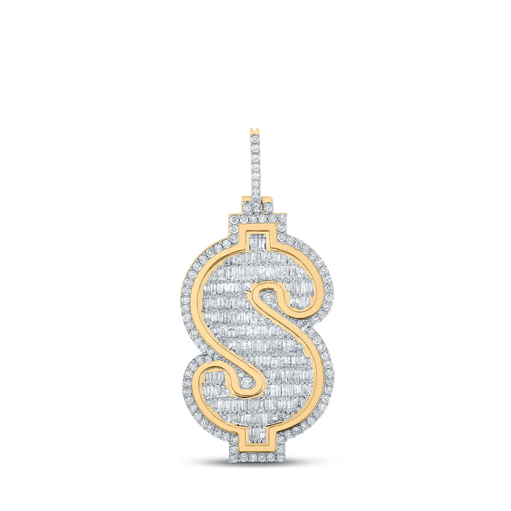 10kt Yellow Gold Mens Baguette Diamond Dollar Sign Charm Pendant 3-5/8 Cttw