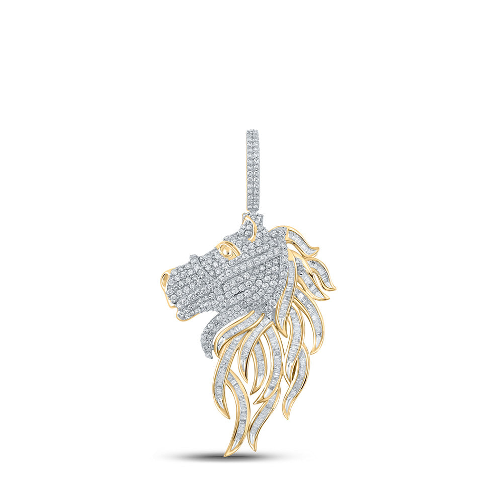 10kt Yellow Gold Mens Baguette Diamond Horse Mane Charm Pendant 2-5/8 Cttw