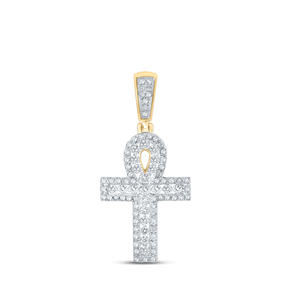 10kt Yellow Gold Mens Round Diamond Ankh Cross Charm Pendant 1/2 Cttw