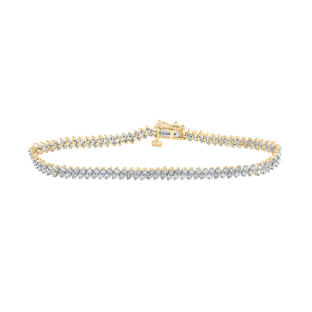 10kt Yellow Gold Womens Round Diamond Tennis Bracelet 1-1/2 Cttw