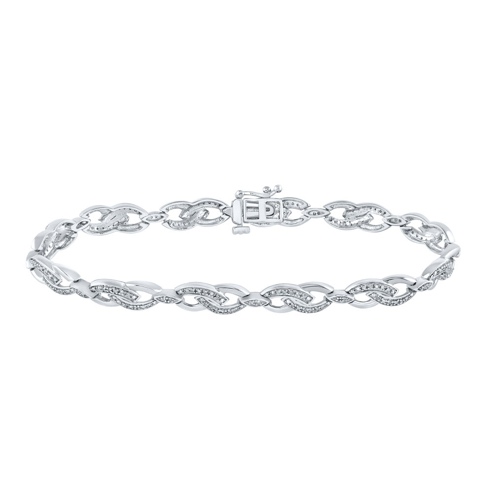 Sterling Silver Womens Round Diamond Fashion Bracelet 1/4 Cttw