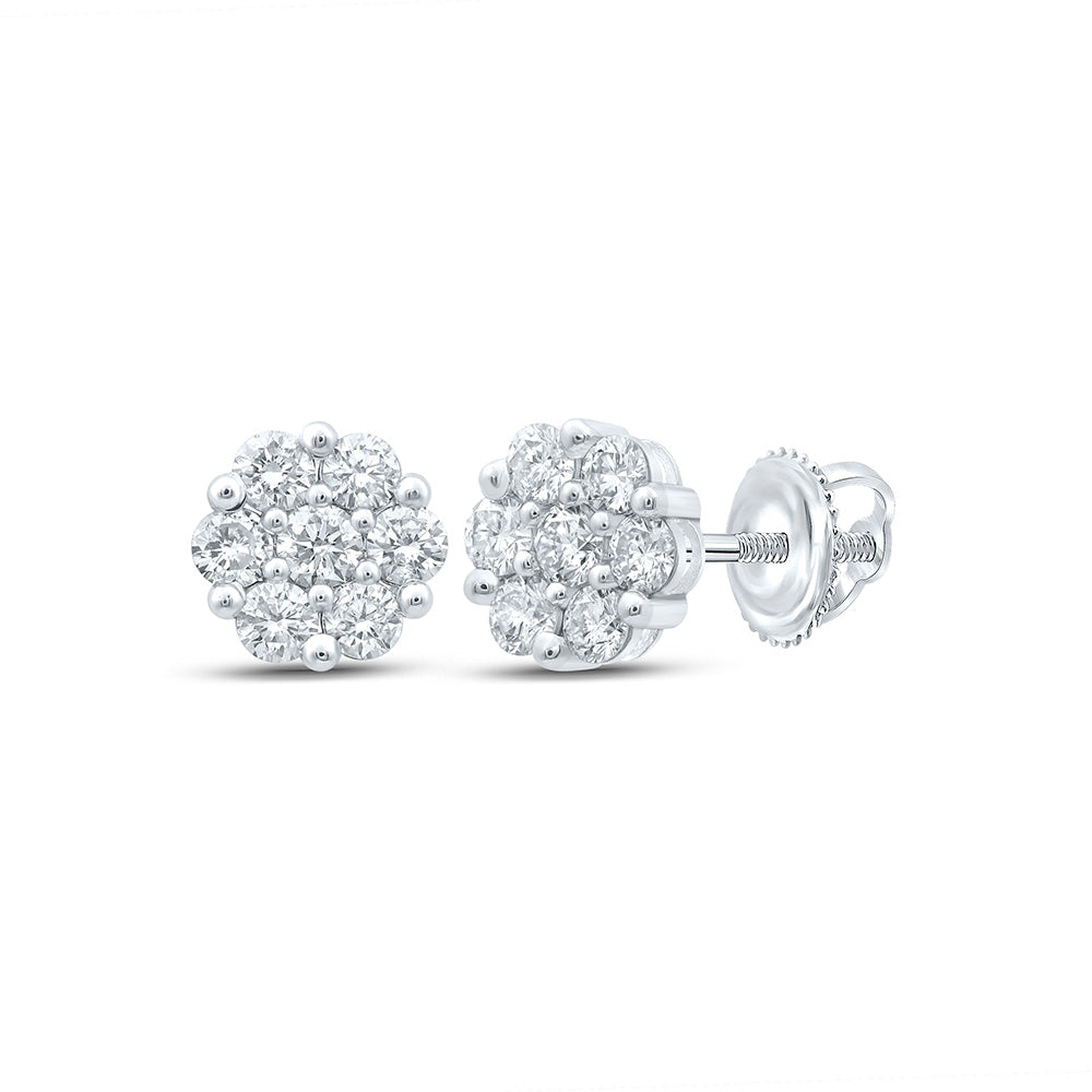 14kt White Gold Womens Round Diamond Flower Cluster Earrings 2-7/8 Cttw