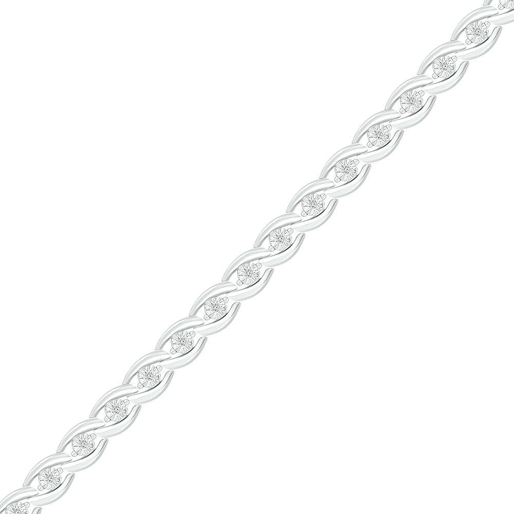 Sterling Silver Womens Round Diamond Fashion Bracelet 1/10 Cttw