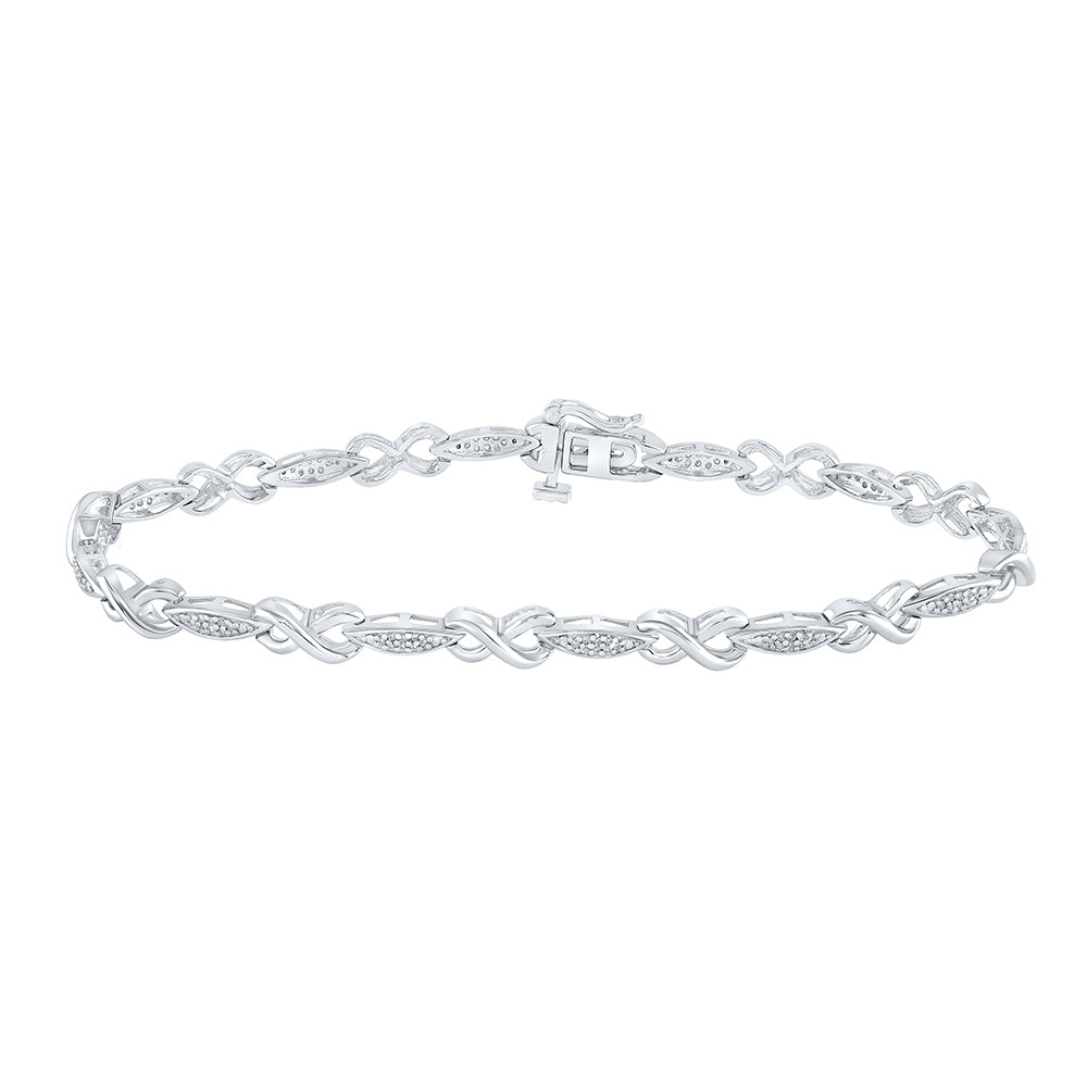 Sterling Silver Womens Round Diamond Infinity Bracelet 1/5 Cttw