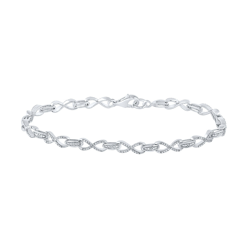 Sterling Silver Womens Round Diamond Infinity Bracelet 1/20 Cttw