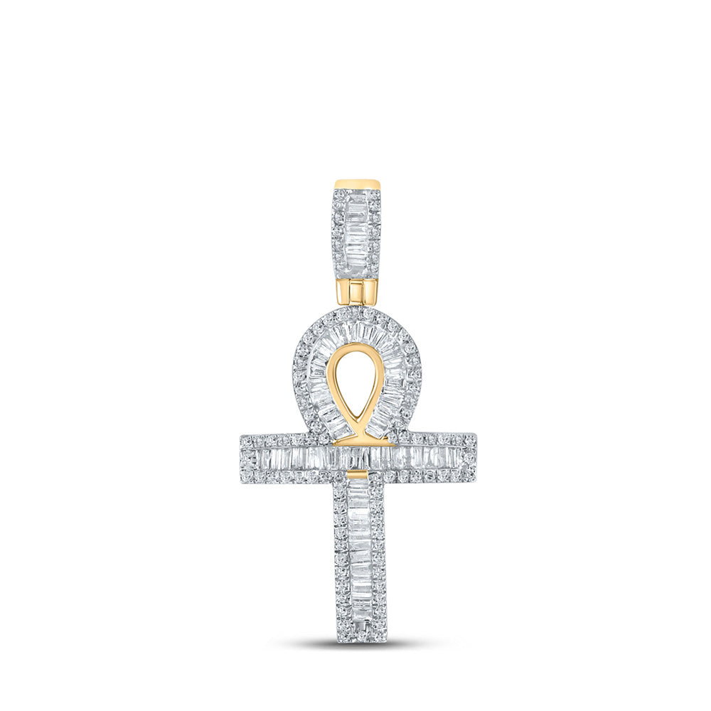 10kt Yellow Gold Mens Baguette Diamond Ankh Charm Pendant 3/4 Cttw