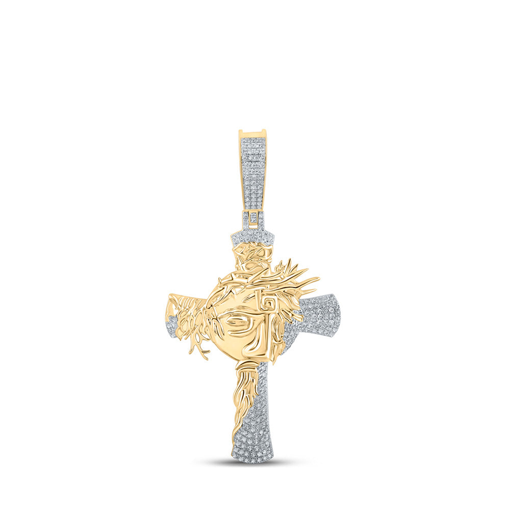 10kt Yellow Gold Mens Round Diamond Cross Charm Pendant 1/2 Cttw