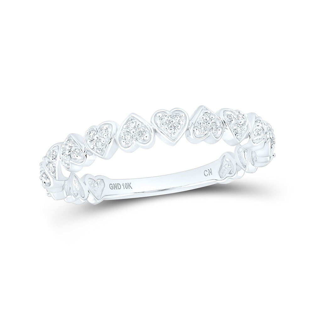 10kt White Gold Womens Round Diamond Heart Stackable Band Ring 1/8 Cttw