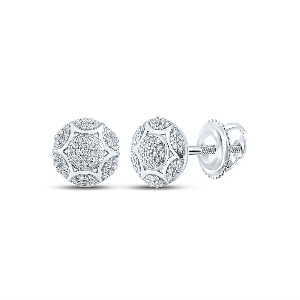 Sterling Silver Womens Round Diamond Cluster Earrings 1/3 Cttw