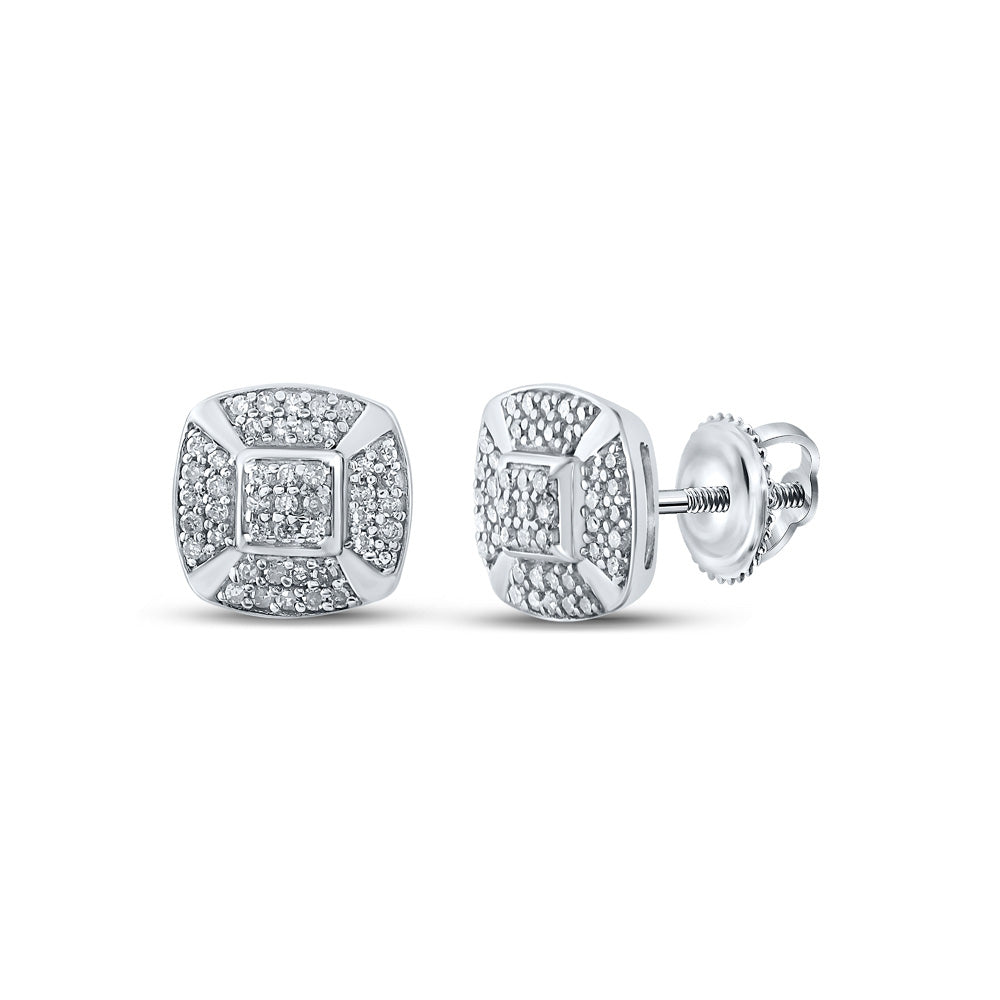 Sterling Silver Womens Round Diamond Square Earrings 1/3 Cttw