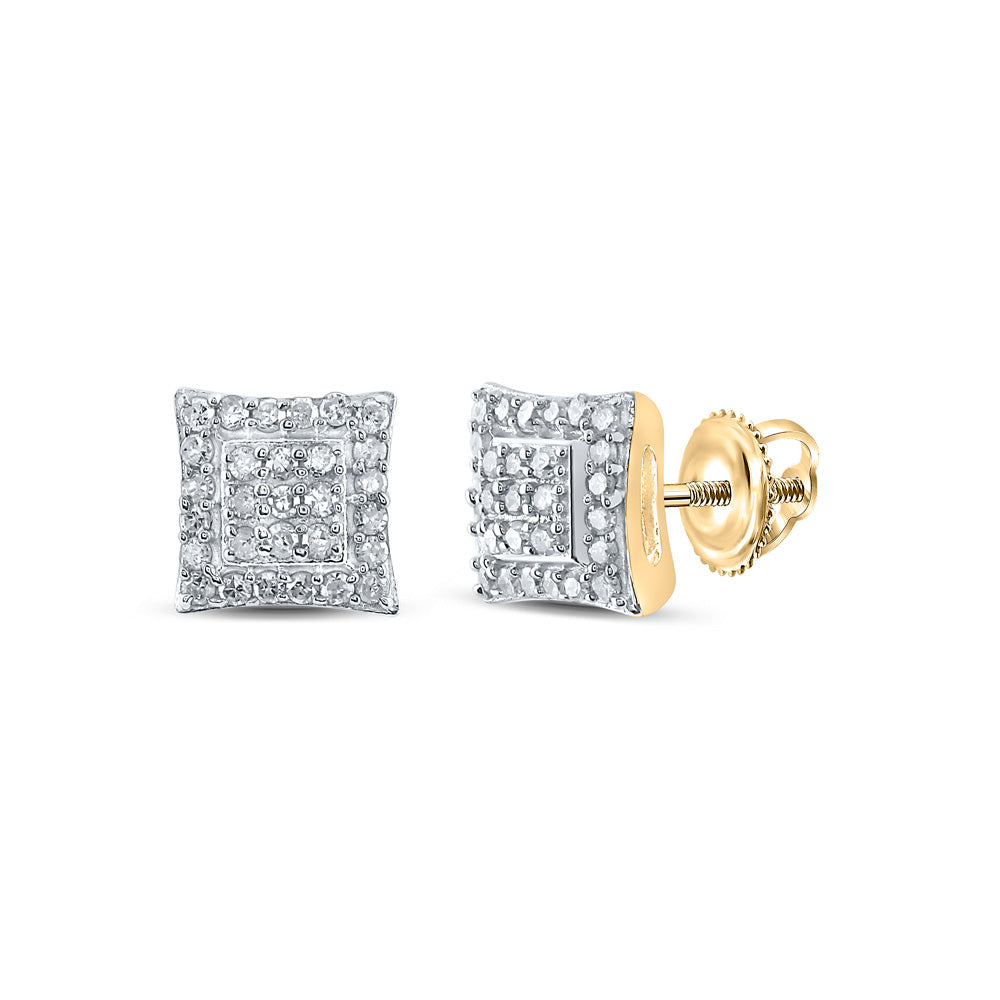 Yellow-tone Sterling Silver Womens Round Diamond Square Earrings 1/4 Cttw