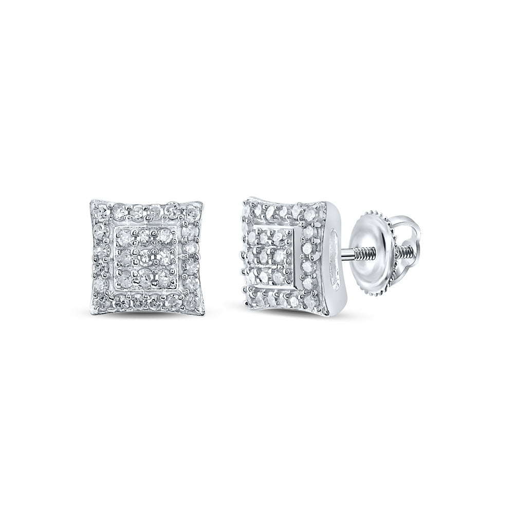 Sterling Silver Womens Round Diamond Square Earrings 1/4 Cttw