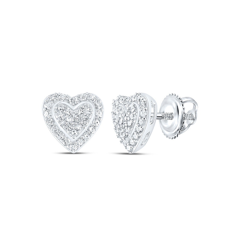 Sterling Silver Womens Round Diamond Heart Earrings 1/4 Cttw