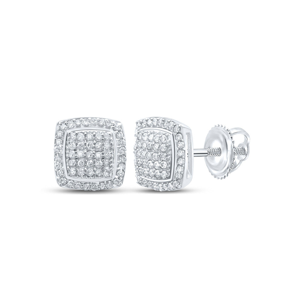 Sterling Silver Womens Round Diamond Square Earrings 1/3 Cttw