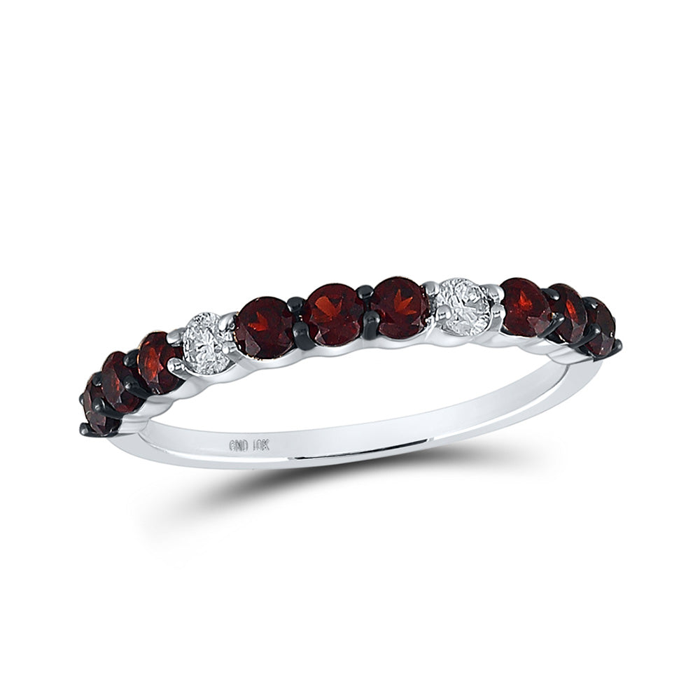 10kt White Gold Womens Round Lab-Created Garnet Diamond Band Ring 7/8 Cttw