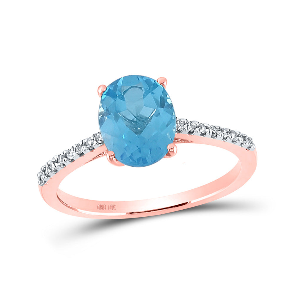 10kt Rose Gold Womens Oval Lab-Created Blue Topaz Solitaire Ring 2-1/3 Cttw