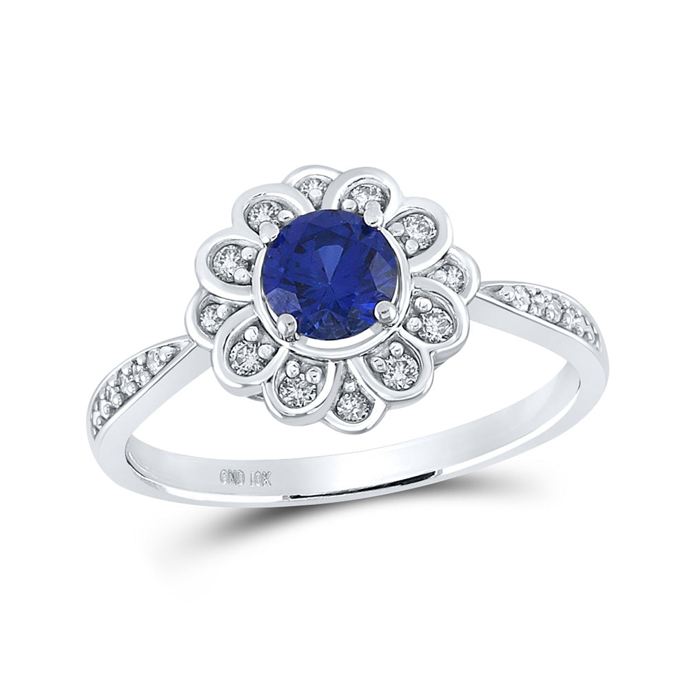 10kt White Gold Womens Round Lab-Created Blue Sapphire Fashion Ring 7/8 Cttw