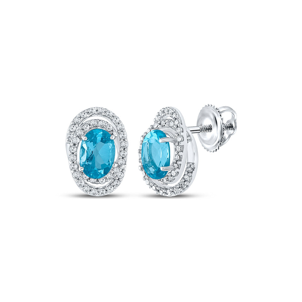 10kt White Gold Womens Oval Lab-Created Blue Topaz Fashion Earrings 2-1/3 Cttw